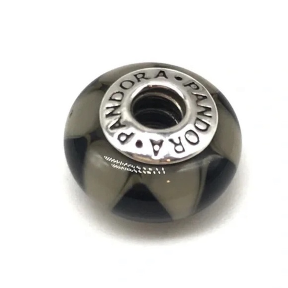 Pandora Retired Black & Gray Captivating Murano Glass Bead Charm - Picture 2 of 4